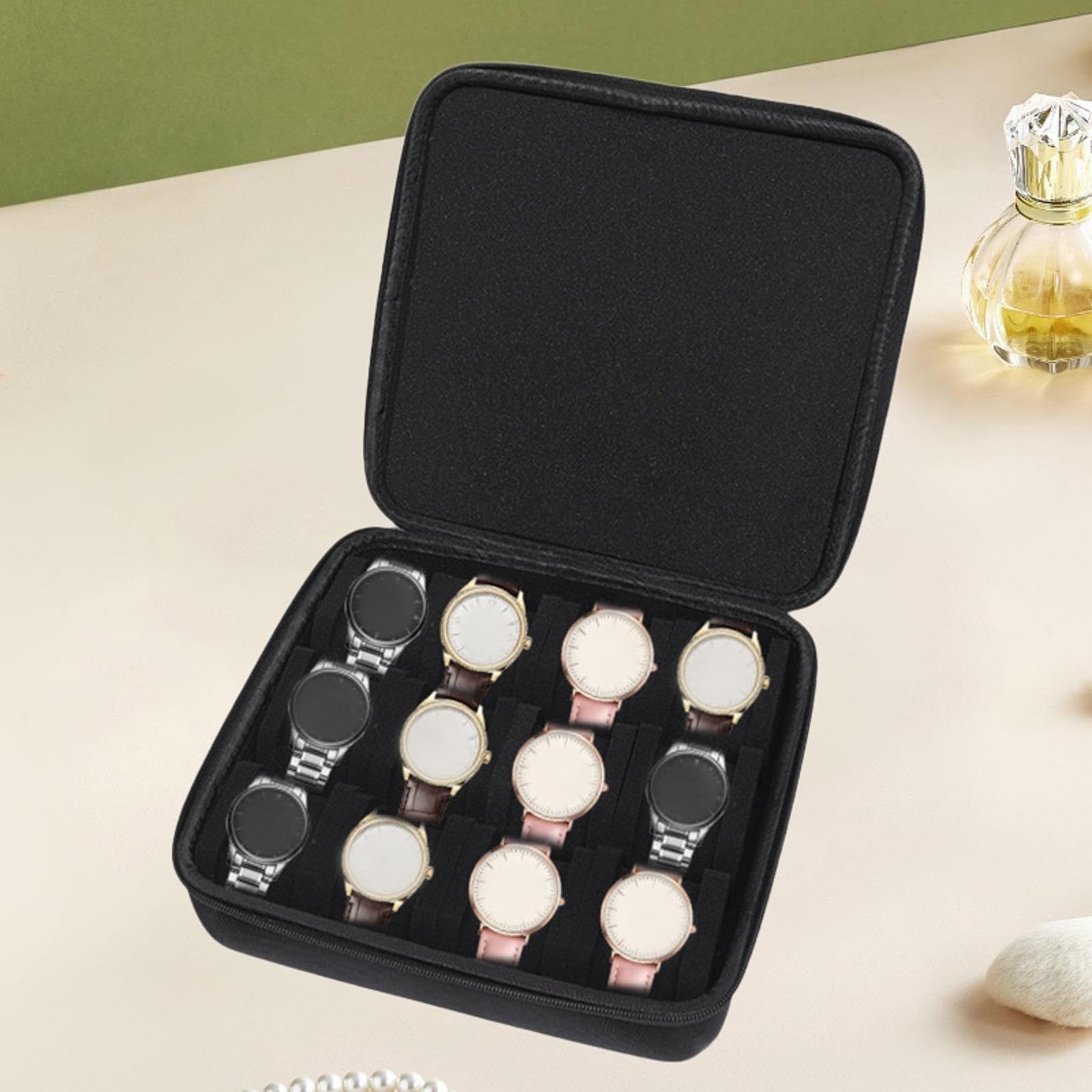 UGPLM 12 Slots Hard Watch Travel Case Foam Insert Waterproof 10.6x10.2inch Versatile Lightweight with Carry Handle Portable