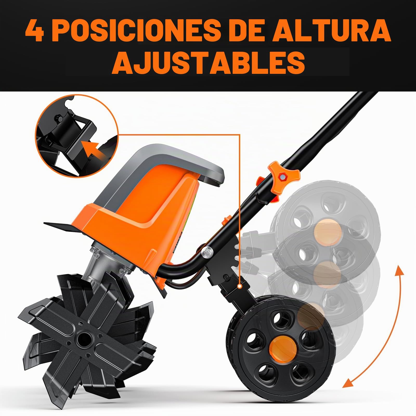 DOVAMAN Motoazada Eléctrica 1800W, 46 cm de Ancho y 20 cm de Profundidad, 380 RPM, 6 Cuchillas de Acero, Ruedas Ajustables 4 Posiciones, Mango Plegable-T03