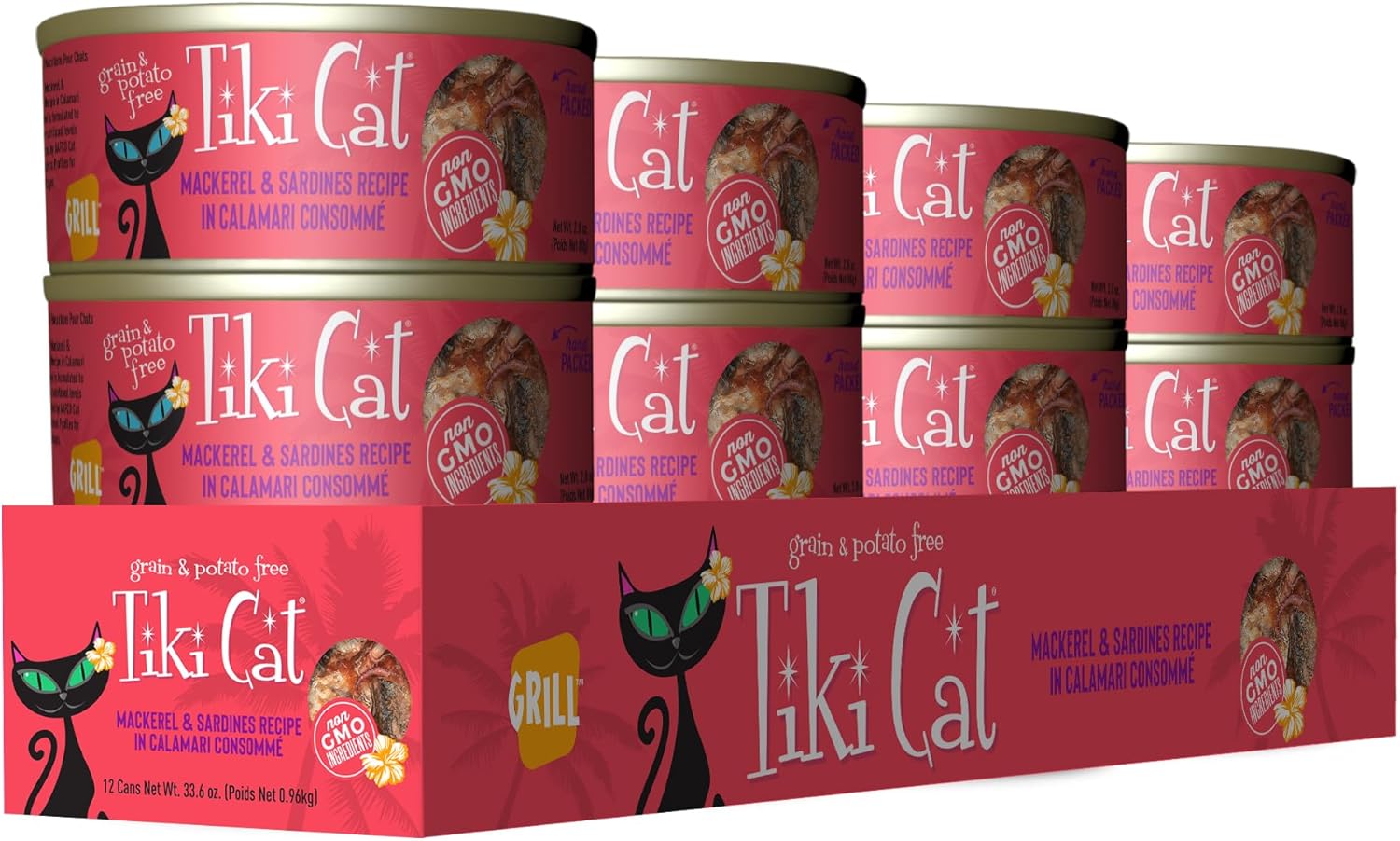 Tiki Cat Grill Wet Cat Food, Mackerel & Sardines, 2.8 oz. Cans (12 Count)