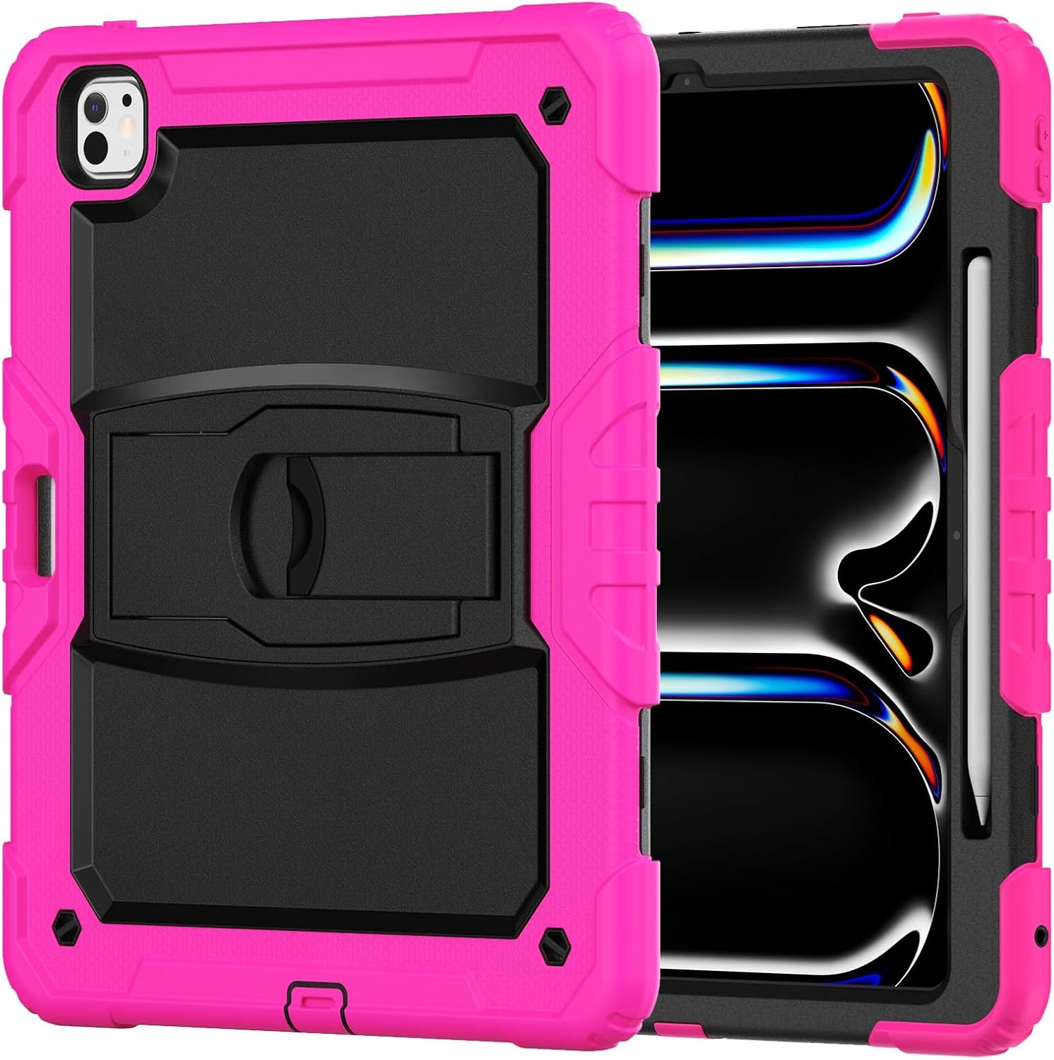 Tablet PC Bags Cases Sleeves Kids Case Compatible with iPad Air 13inch 2024,Three-in-one Shatter-Resistant Shell, Drop-Proof, Dust-Proof, Shock-Proof W Bracket+Shoulder Strap(ROSE GOLD)