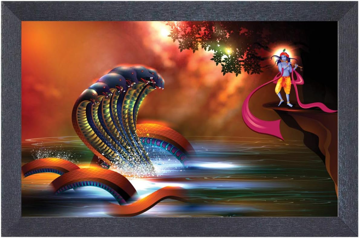 RANDOM (RP-2209 Abstract Krishna Framed Painting, 18 inch X 12 Inch