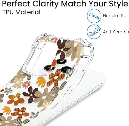 Miniatura 4 de Funda transparente para iPhone 15 Pro con diseño de flores retro, TPU suave, absorción de golpes, diseño delgado en relieve, funda protectora para