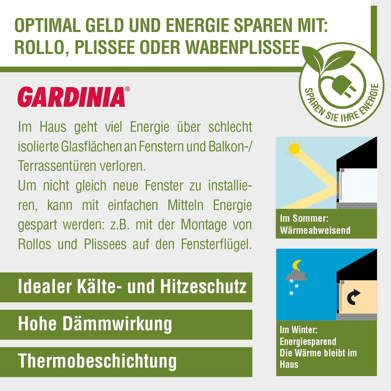 GARDINIA Wabenplissee Concept Thermo-Abdunklung, Blickdicht, Lichtundurchlässig, Hitzeschutz, Faltrollo, Einfach in der Breite kürzbar, Energie sparen, EASYFIX Plissee, Weiß, 80 x 210 cm