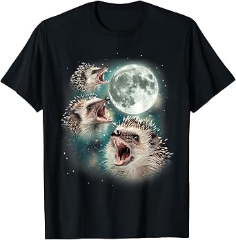 Three Hedgehog Moon | 3 Hedgies Funny Weird Cursed Meme T-Shirt