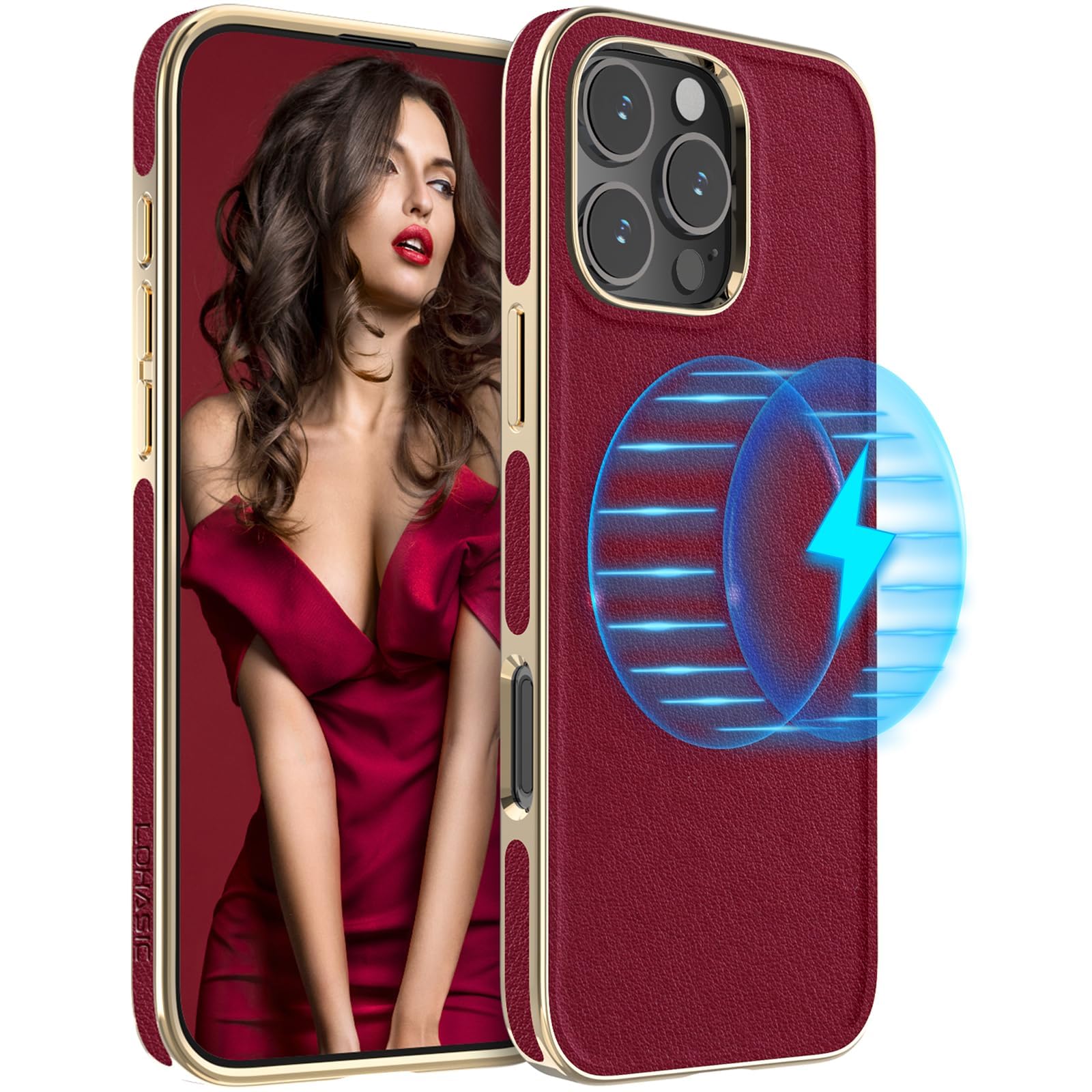 LOHASIC Compatible with MagSafe for iPhone 16 Pro Case, Classic Elegant Leather Slim PU Design Soft Non-Slip Grip Shockproof Protective Cover Girls