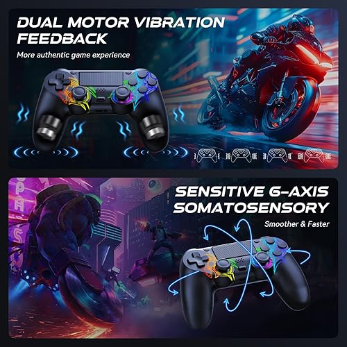 Miniatura 4 de Fanyooge Controller Wireless for PS4, 2 Pack Spider Pattern RGB Controller for Ps4 with Hall Effect Joystick1000mAh BatteryUSB CDual Vibration6-Axis