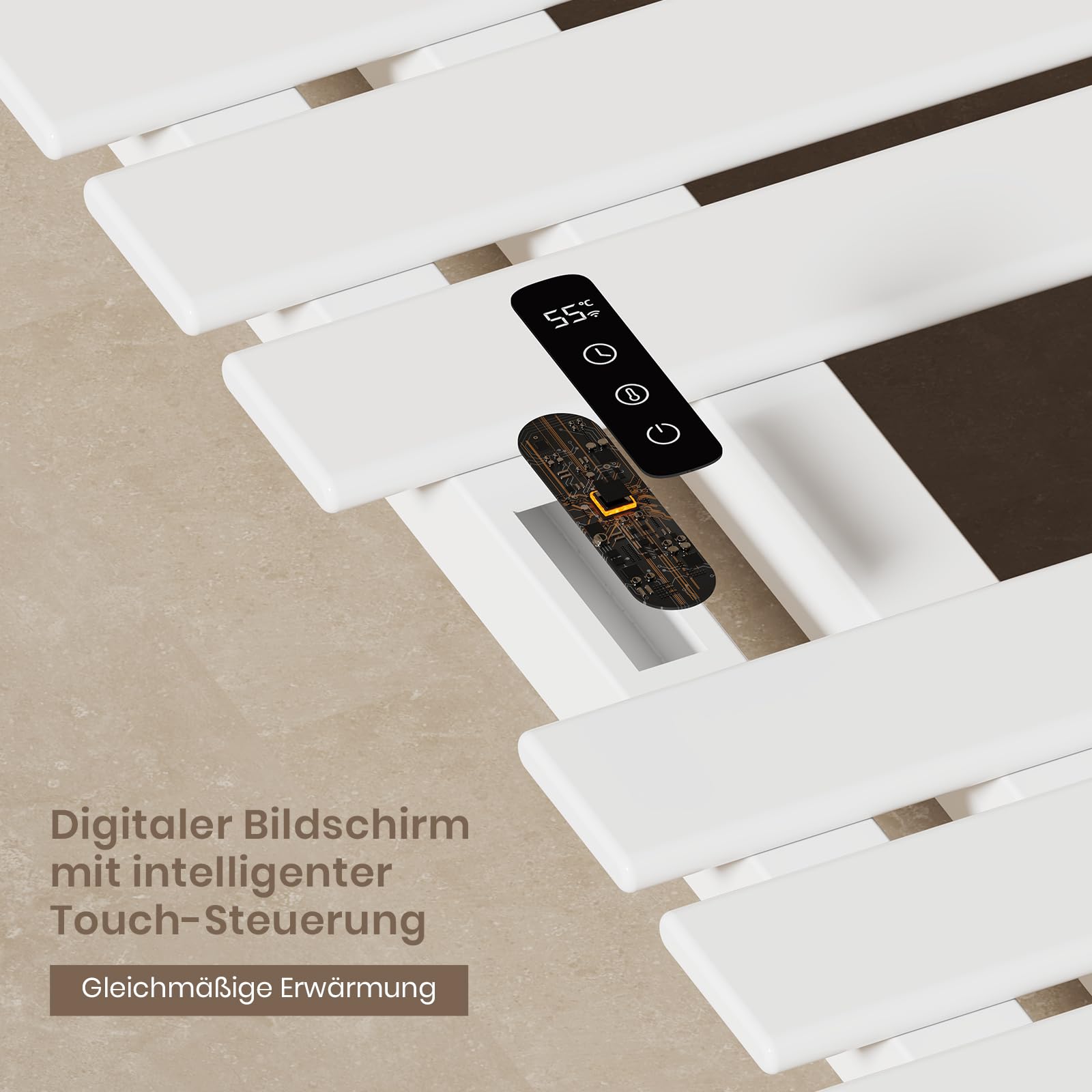 EMKE Scaldasalviette elettrico da bagno, 500 x 1000 mm, scaldasalviette elettrico a risparmio energetico, scaldasalviette elettrico per Alexa, Google Home e app, bianco, 350