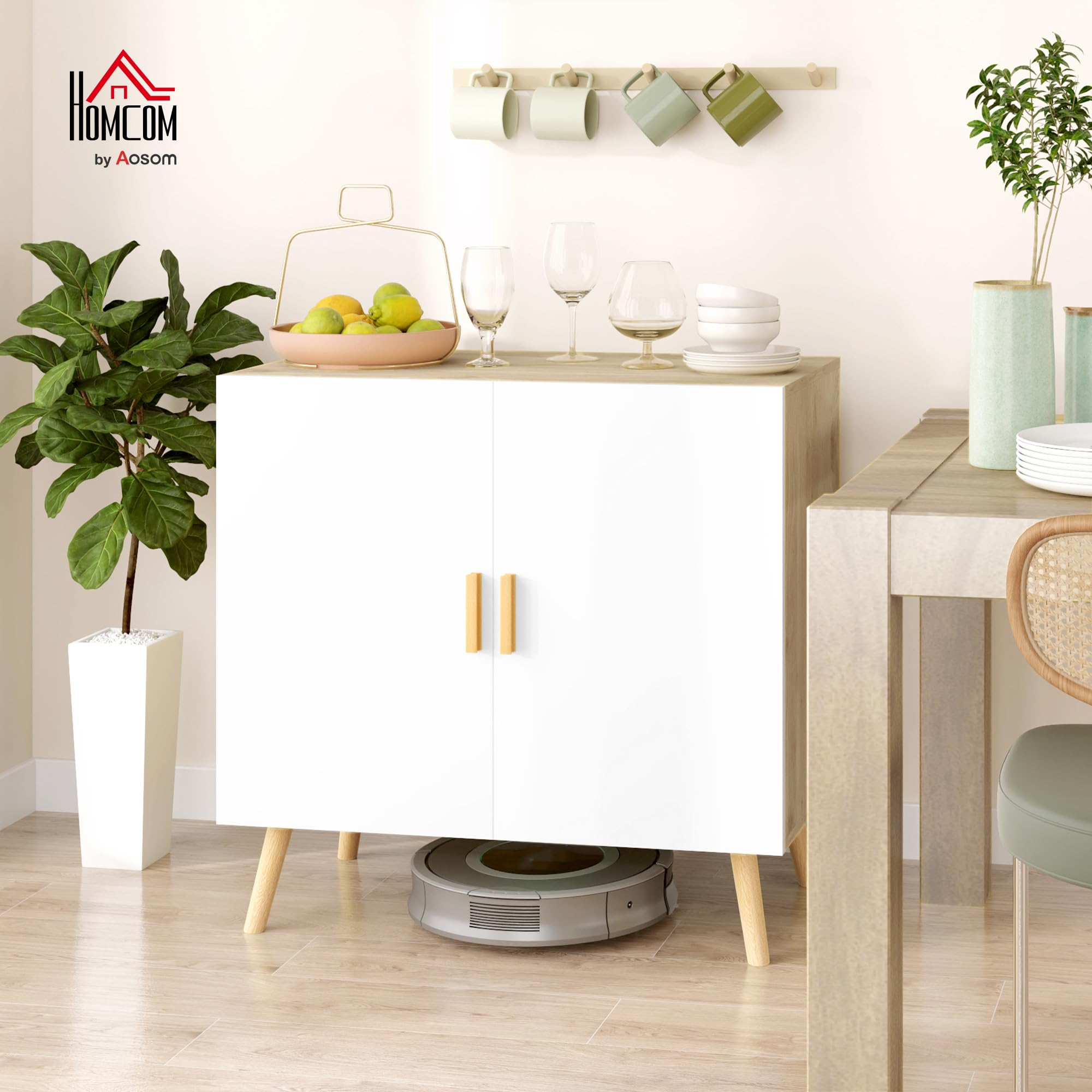 HOMCOM Mobile Multiuso con 3 Ripiani Regolabili e Base Sollevata, Mobile Soggiorno in Legno, 76x41.2x74 cm, Rovere e Bianco