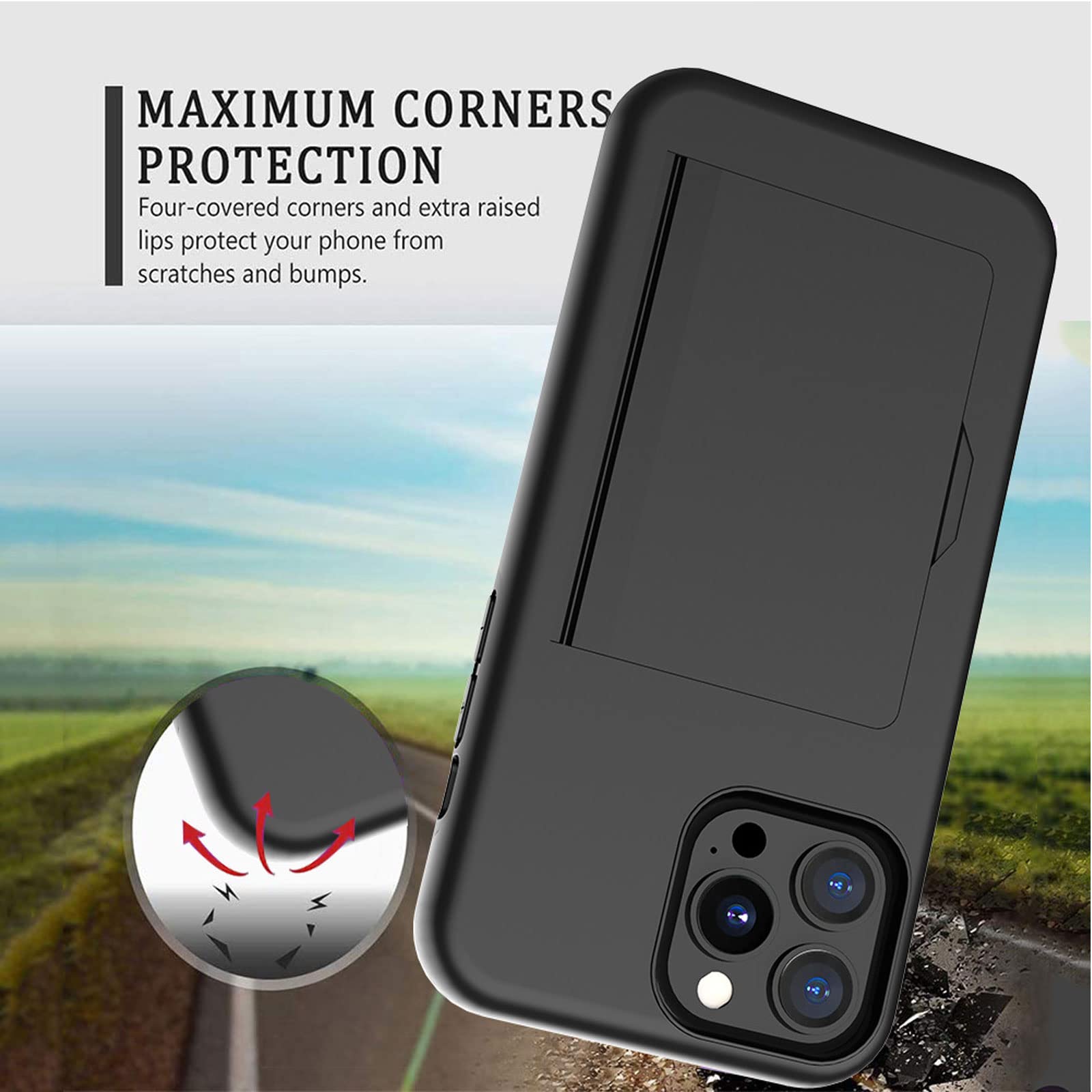 Etui do iPhone 14/14 Pro/14 Plus/14 Pro Max, etui na telefon komórkowy z przegródką na karty, funkcją stojaka, czarne, 14 Plus 6,7"