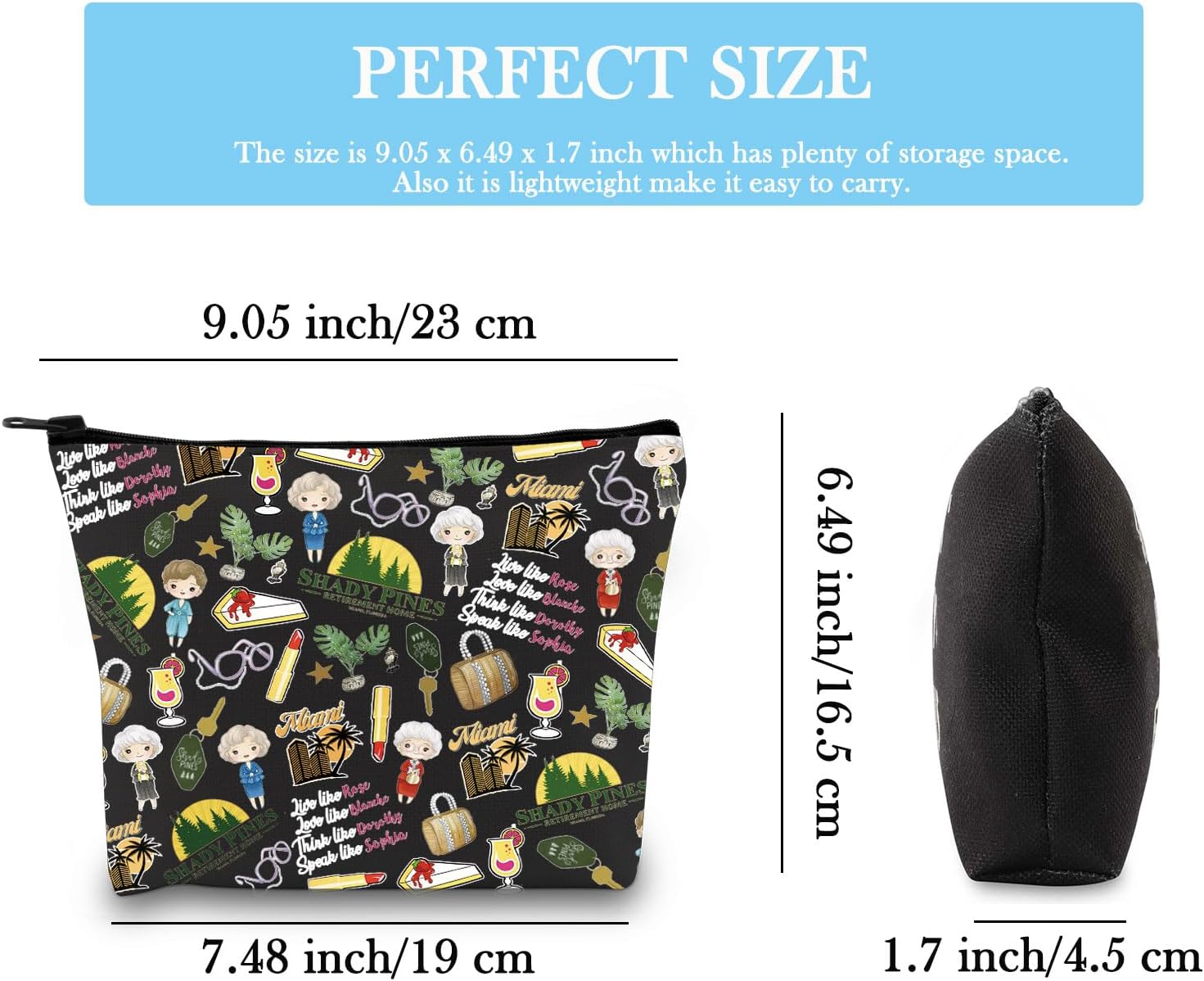GJTIM TV Show Inspired Zipper Pouch TV Show Merchandise Gift Best Friend Birthday Gift Makeup Bag for BFF (Gold Pattern BLK) image 2