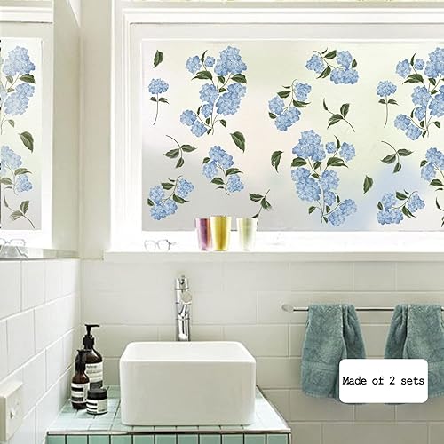 Miniatura 5 de Calcomanías florales de hortensias pequeñas de otoño, calcomanías de privacidad para ventana, no adhesiva, película de vidrio de doble cara para
