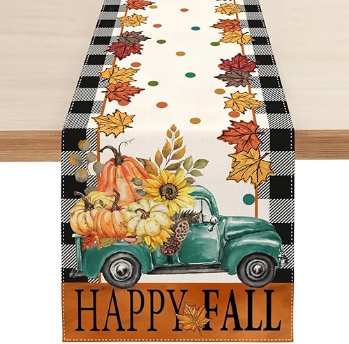 BLKWHT SK131 - Camino de mesa de camión de calabaza de otoño, decoración de mesa de Acción de Gracias para cocina, comedor, café o decoración de