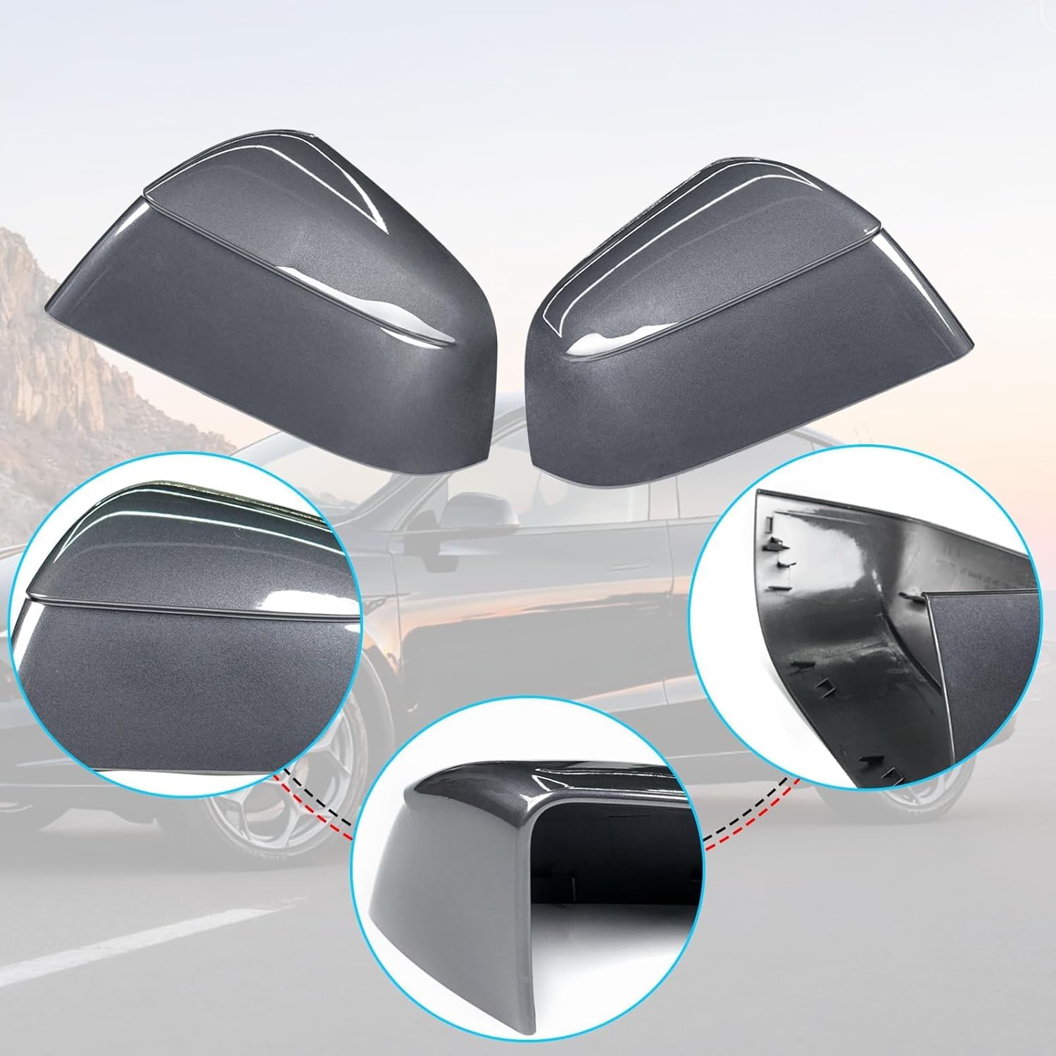 Jaronx Compatible with Tesla Model Y Juniper Mirror Cover Replacement 2020-2026, Left Driver Right Passenger Side Clip-on Rear View Mirror Cover Cap for Tesla Model Y Juniper Accessories(Stealth Gray)