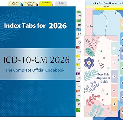 Index Tabs for ICD-10-CM 2026 AMA Version, Complete Book Tabs Set with Blanks and Bookmark, Laminated Color-Coded with Alignment Guide & Page Numbers (Book Not Included)