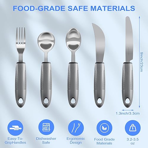 Miniatura 6 de Utensilios adaptativos, utensilios con peso para temblores de manos, utensilios para pacientes con Parkinson, ancianos, artritis, agarre débil,