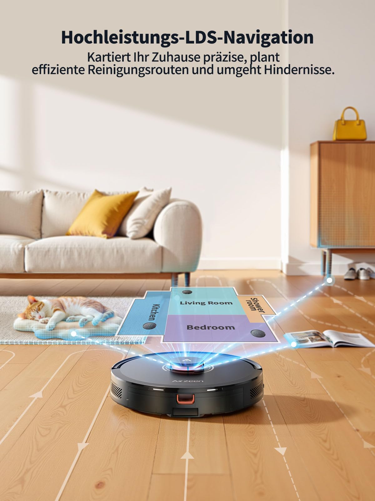 Airzeen 8000Pa Saugroboter mit Wischfunktion, Staubsauger Roboter mit Absaugstation, Saugkraft Saug und Wischroboter, LiDAR Navigation mit Mapping, APP, Alexa, für Teppich, Tierhaare, Q10 Pro