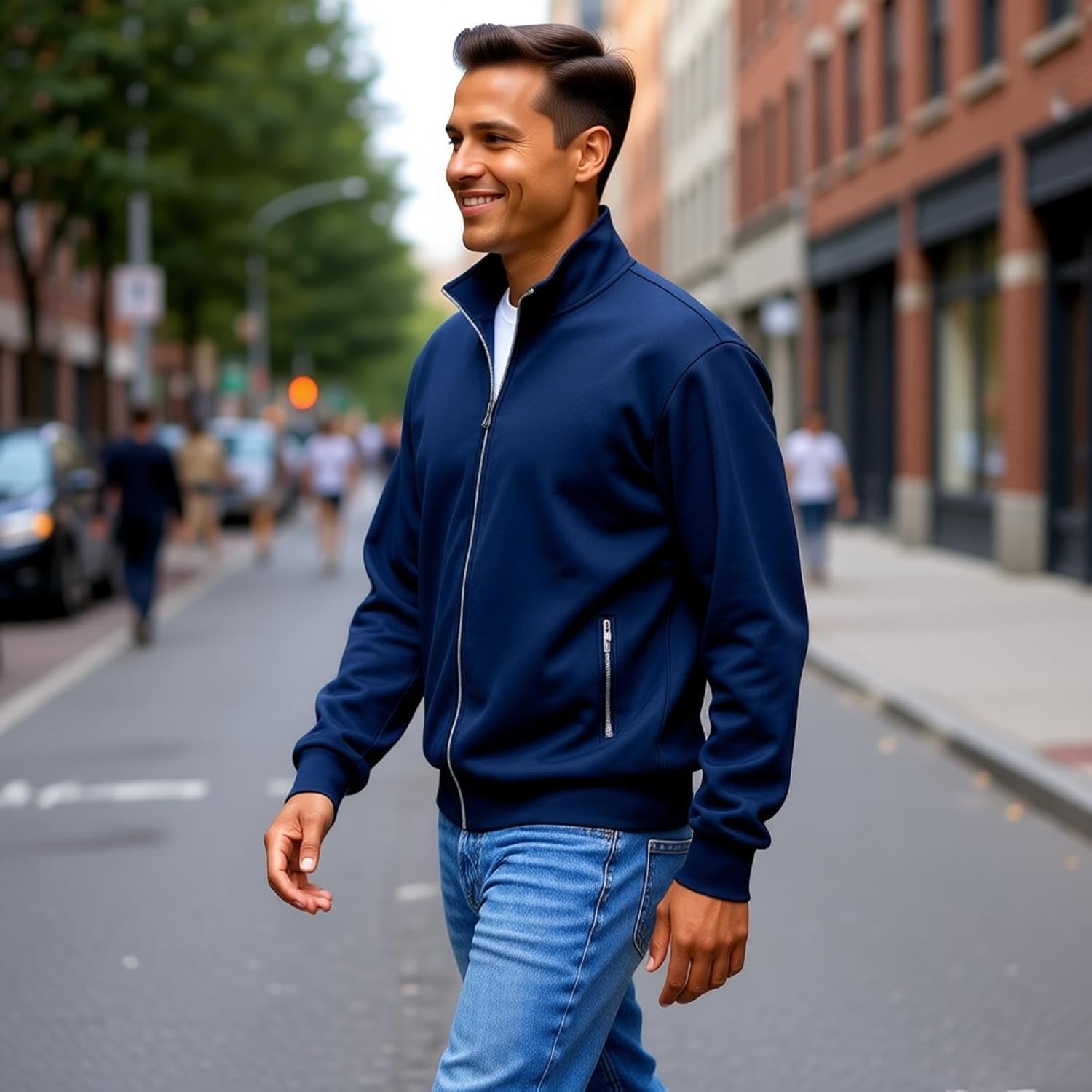 Mens Zip up Sweatshirt no Hood Long Sleeve Jacket