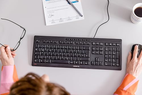 CHERRY STREAM KEYBOARD, Wired Keyboard, Spanish Layout (QWERTY), Whisper-Quiet Keystrokes, Unique Typing Experience, Flat Design, Black - 6