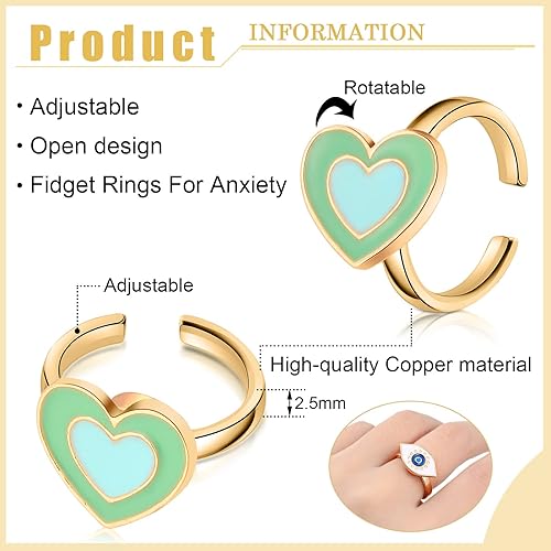 Miniatura 9 de Juego de 9 anillos giratorios giratorios para ansiedad, anillos giratorios para ansiedad, apilables, giratorios, calmantes, ajustables para mujeres,