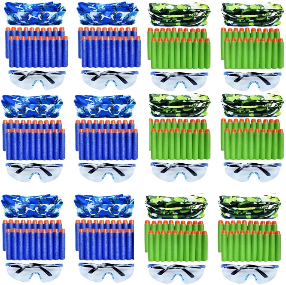 Accessories for Nerf Party Supplies - 12 Kids. Bulk Birthday Favors Pack for Boys. Safety Glasses, Foam Darts, Face Masks for Nerf War
