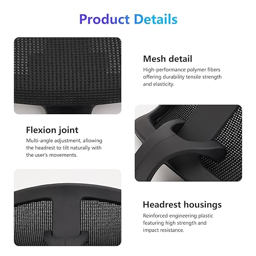 Miniatura 4 de Reposacabezas ajustable para silla Haworth Zody - Soporte ergonómico para el cuello y accesorio cómodo, solo para zody I y zody II, reposacabezas de