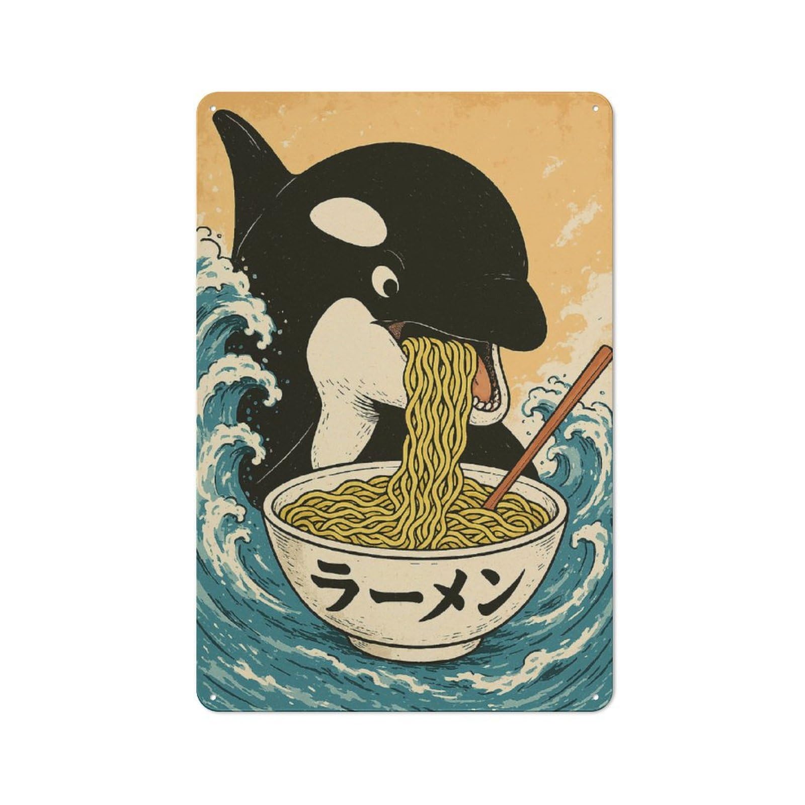 Junmoney Orca Ramen For Hobby Room Or Studio, Rustic Metal Sign 30X20cm, For Creative Interior Collectors Refreshing A Room In Autumn