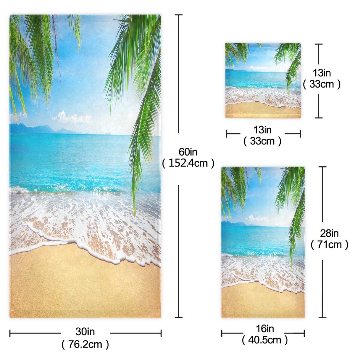 Naanle 3D Schöne Sommerpalmenblätter Tropischer Strand Weiches Luxus Dekoratives Set von 3 Handtüchern, 1 Badetuch+1 Handtuch+1 Waschlappen, Mehrzweck für Badezimmer, Hotel, Fitnessstudio, Spa und