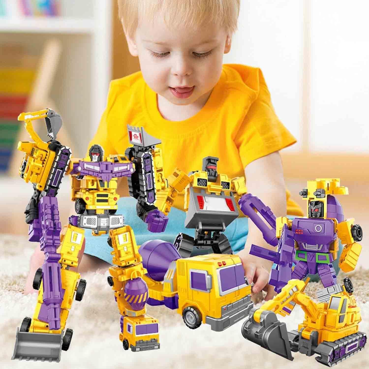 WILD HUNTER 6 in 1 Gravity Builder Constructor Engineering Truck Robot Combiner 11" Robot Transformations Construction Vehicles Figure Toys Model Gift