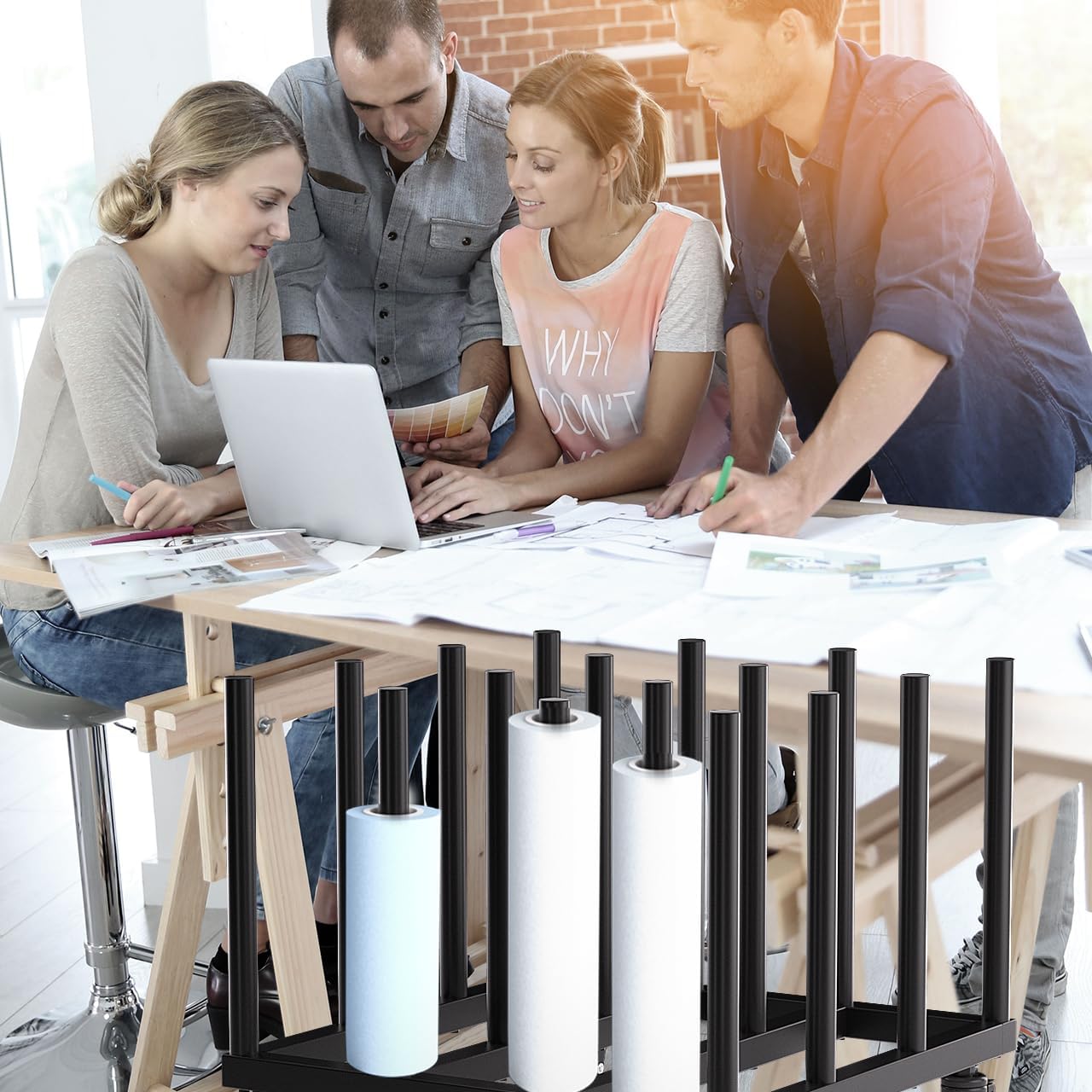 INNOVART Vinyl Cart Mobile Rack 16 Rolls Capacity, Heavy Duty Vinyl Roll Storage Cart, 2' Round Core, Black, 28'L x 28'W x 21'H