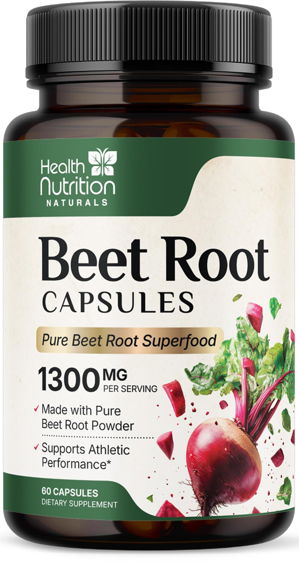 Health Nutrition Naturals – Suplemento de beterraba em pó 1.300 mg – 60 cápsulas