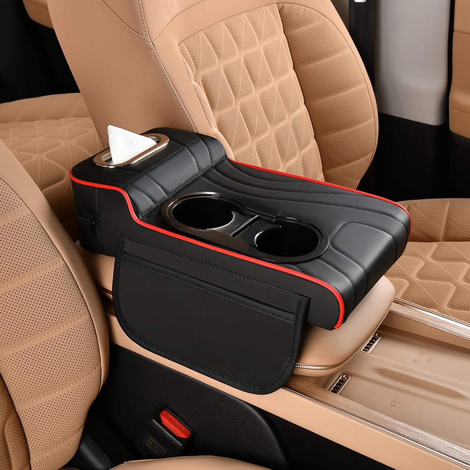Car Center Console Cover for BMW 4er 420i 420d 430i 430d M440i M440d, Multifunctional 3 in 1 Armrest Storage Box with Cup Holder, Car Tissue Holder and 2 Side Storage Bag, Ergonomic Design