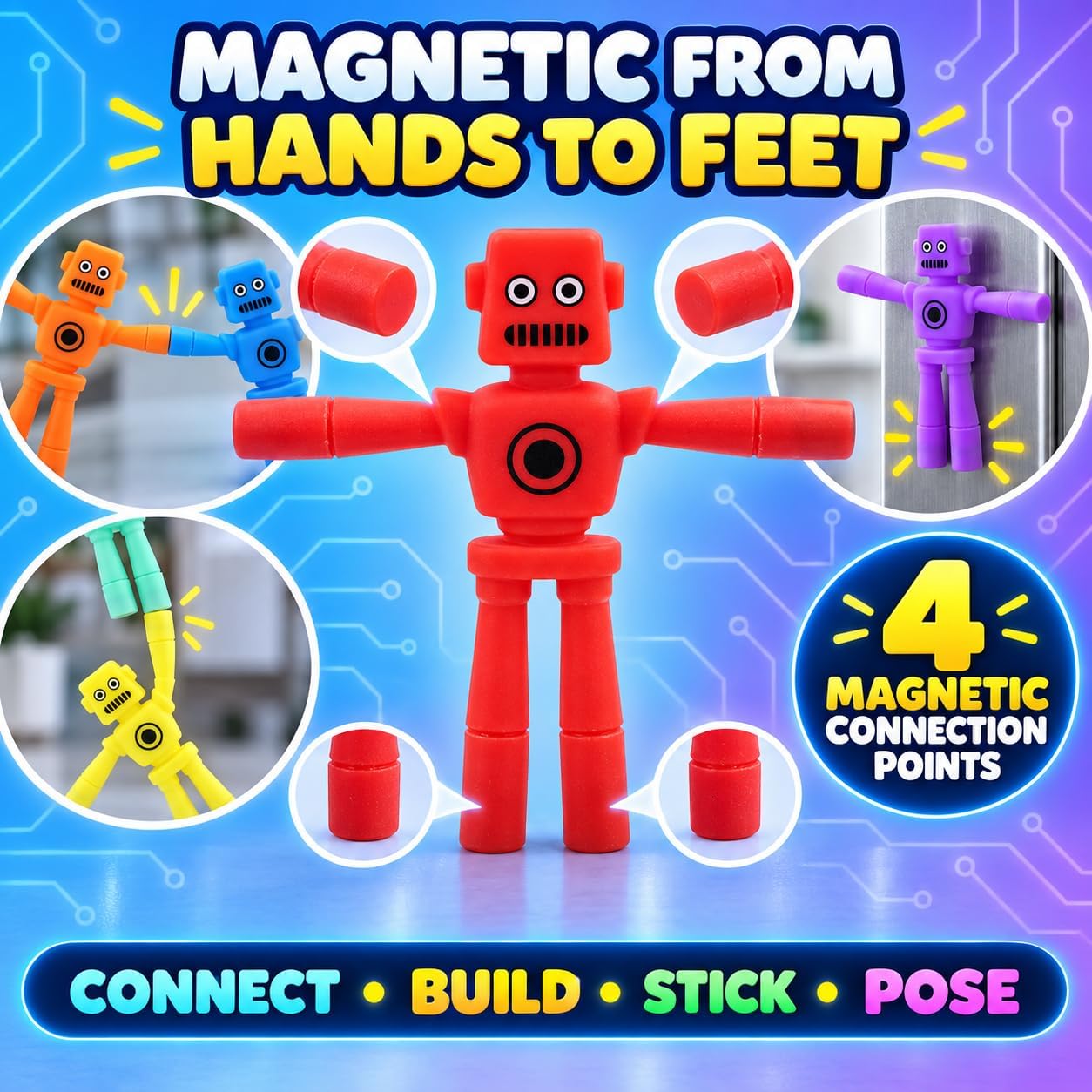 Resumplan 6 Pack Magnetic Robot Toys for Boys & Girls, Party Favors and Birthday Gifts,Silicone STEM Travel Fidget Set for Kids image 2