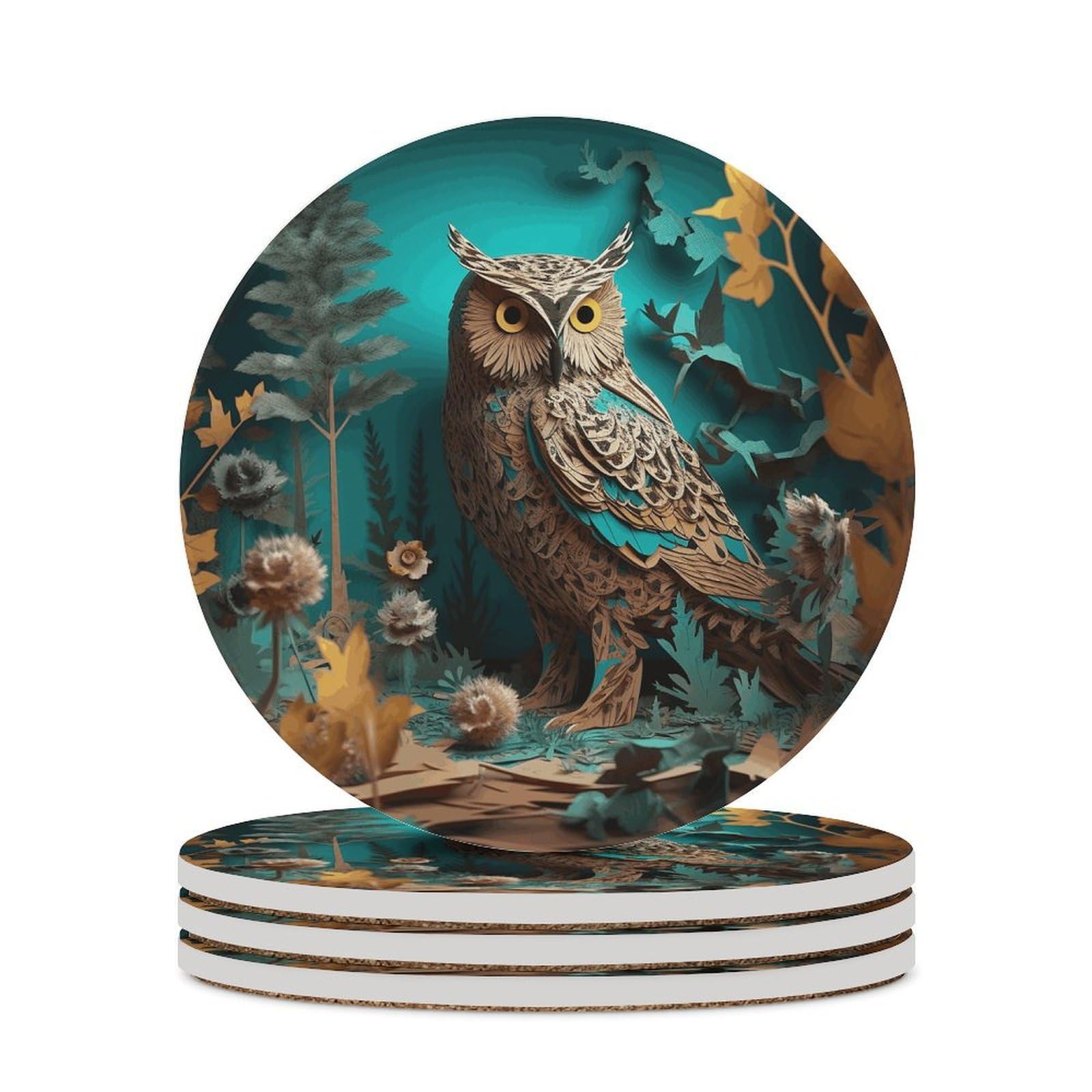 Owl Coaster with Cork Base Drink Coasters for Coffee Table Decor Modern Cup Coasters with Non-Slip & Heat-Resistant Cute Ceramic Table Coaster for Home Dining
