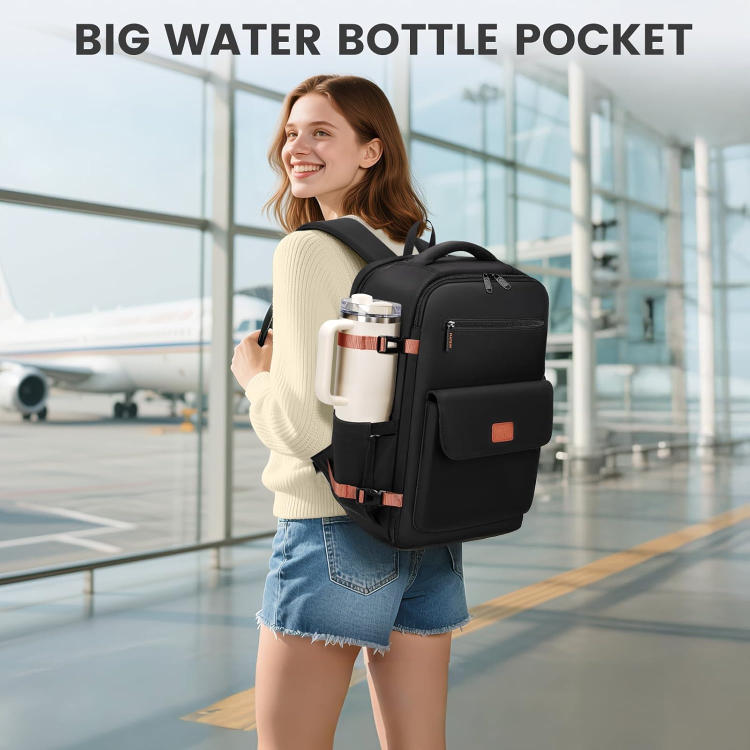 MATEIN Anti Theft Personal Item Backpack 18x14x8, Underseat Travel Backpack with Water Bottle Holder Fit 15.6 Inch Laptop, TSA Approved Luggage Bag with Shoe Compartment for Spirit Airlines, 2 Pcs Set - Image 4