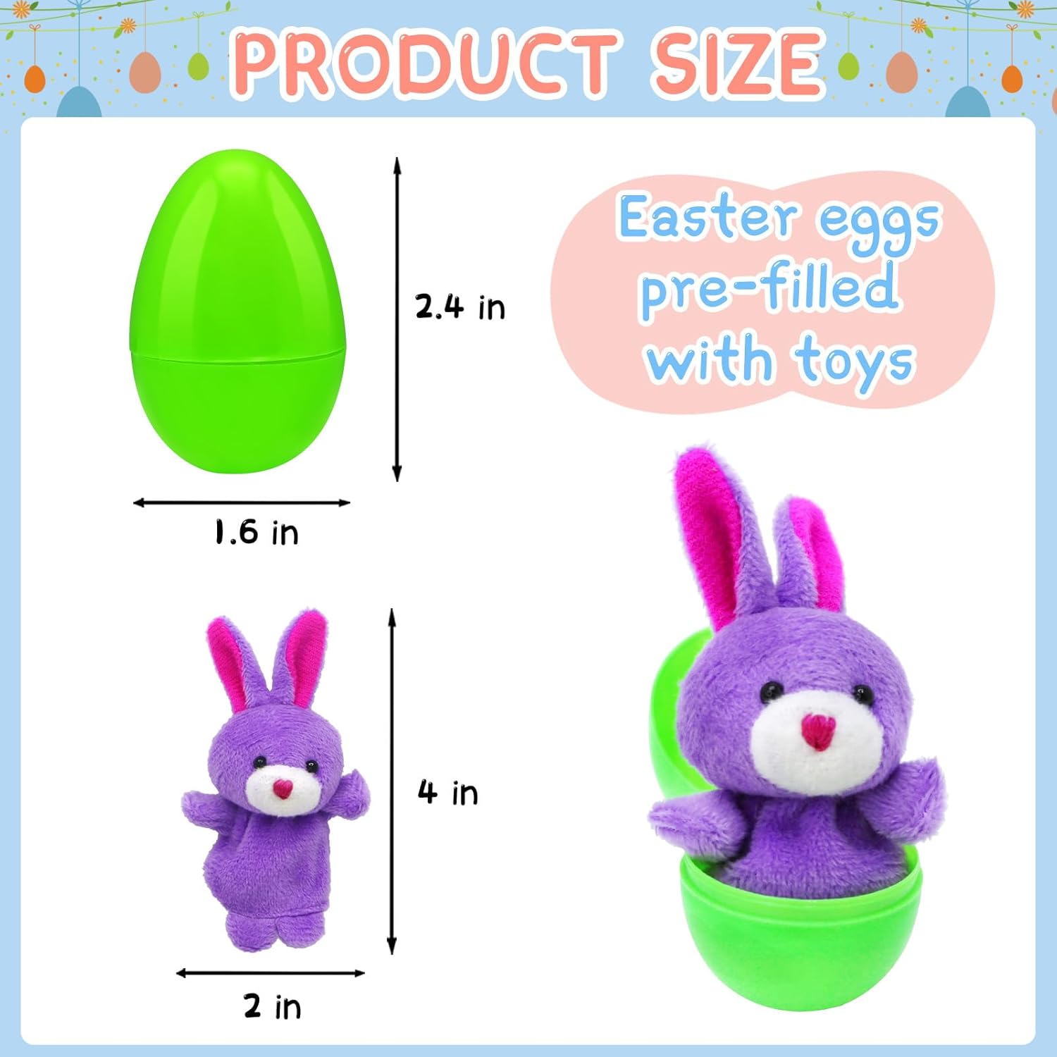 12pcs Prefilled Easter Egg with Finger Puppets Filled Easter Eggs for Basket Stuffers, Party Favors
