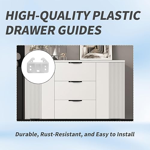 Miniatura 4 de 12 guías de plástico para cajones de montaje central, soportes de guía de cajones de repuesto para armarios y aparadores