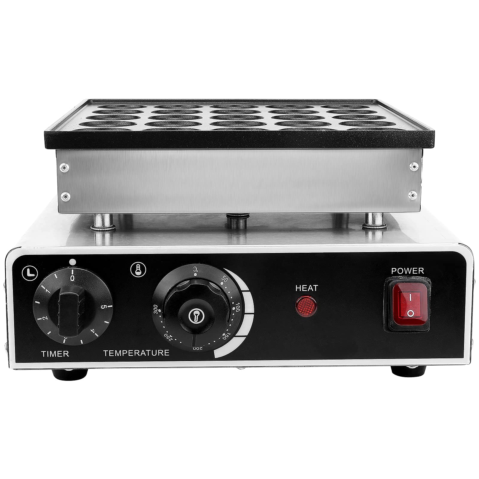 KOSIEJINN Muffin Machine Mini Pancakes Maker Waffle Maker 25-Holes 950W Electric Mini Pancake Machine Muffin Machine Home Kitchen Appliances with Timer, Temperature Control Knob and Heating Indicator (US plug 110V)