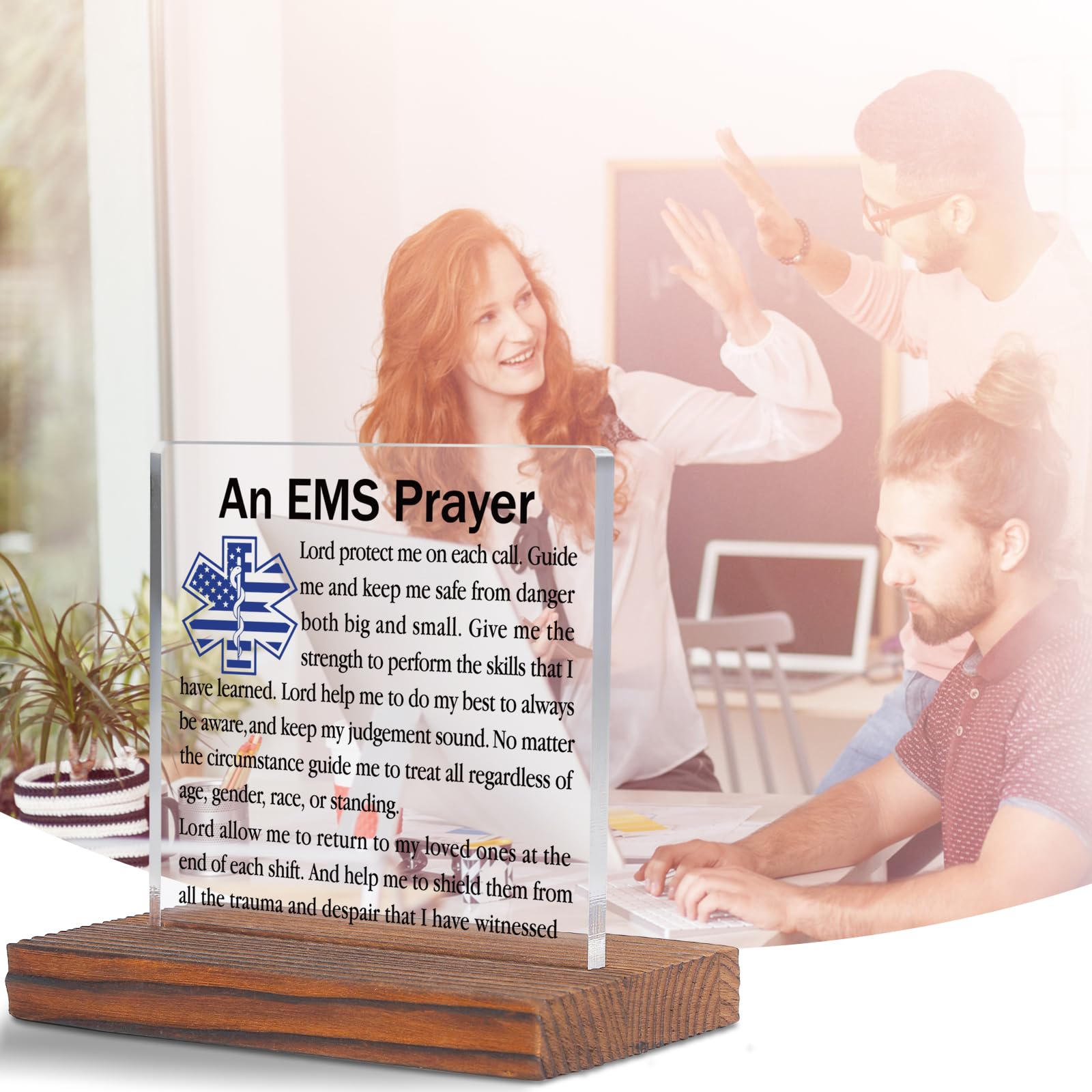 The EMS Prayer Gifts Clear Desk Decorative Sign Inspirational Gift for EMTs Paramedics First Responders, Appreciation Gift for Emergency Medical Services, Office and Home Display Plaque TZ203