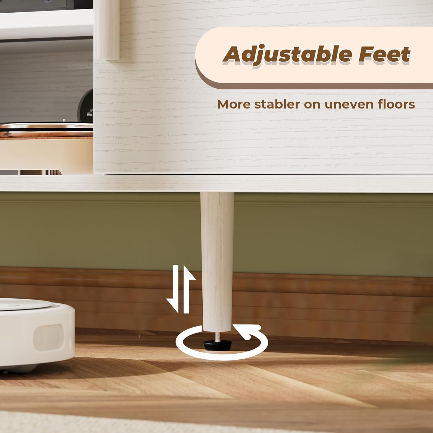 SUPERJARE TV Stand for 55 Inch TV, Entertainment Center with Adjustable Shelf, 2 Cabinets, TV Console Table, Media Console, Solid Wood Feet, Cord Holes, for Living Room, Bedroom, White - Image 7