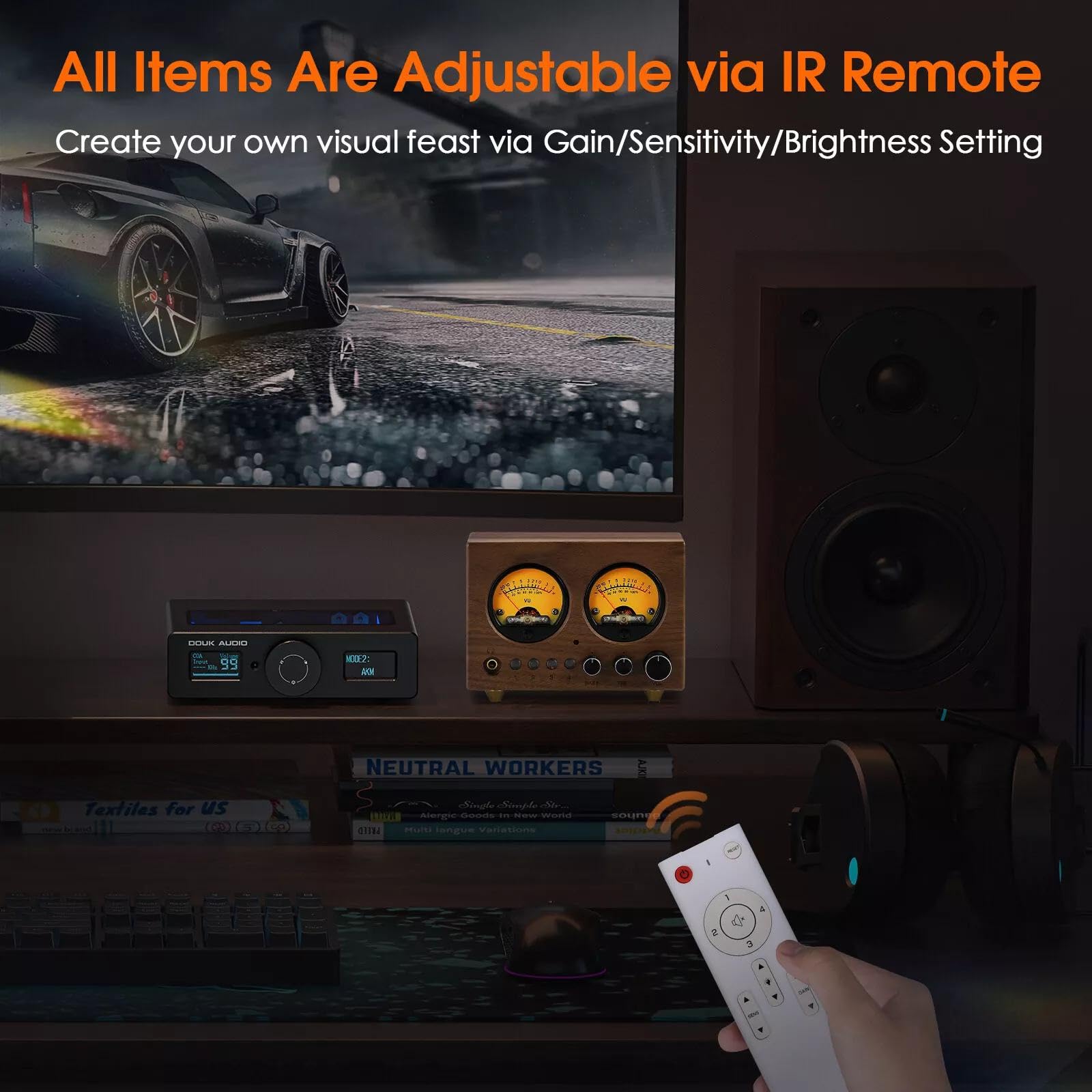 4-IN-1-OUT Audio Umschalter Stereo-Vorverstärker mit VU-Meter und Fernbedienung