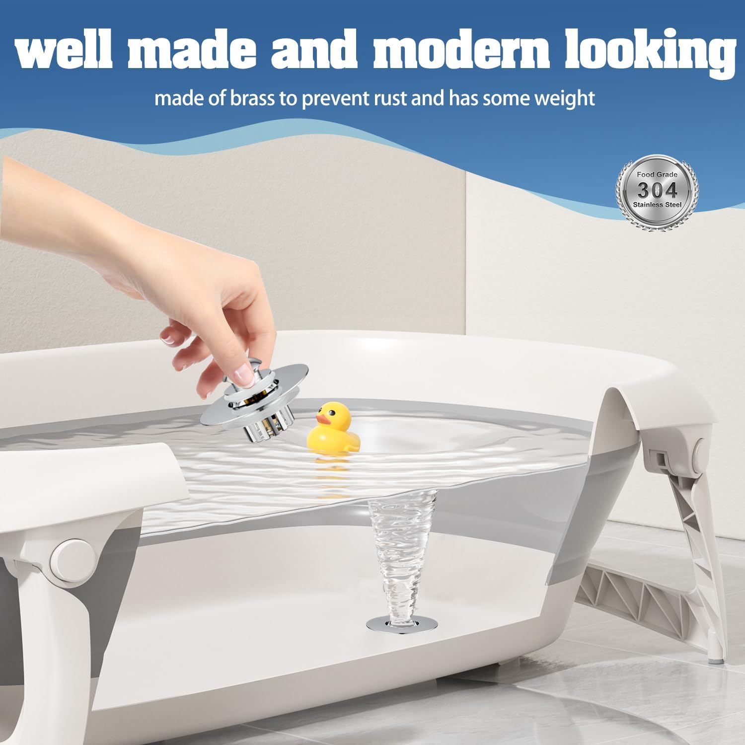 3-in-1 Pop Up Tub Drain Plug, Bathtub Drain Stopper, Bathtub Plug Drain Stopper, Tub Stopper, Anti-Clogging, for 1.42"-1.97" Drain HOL - Image 8