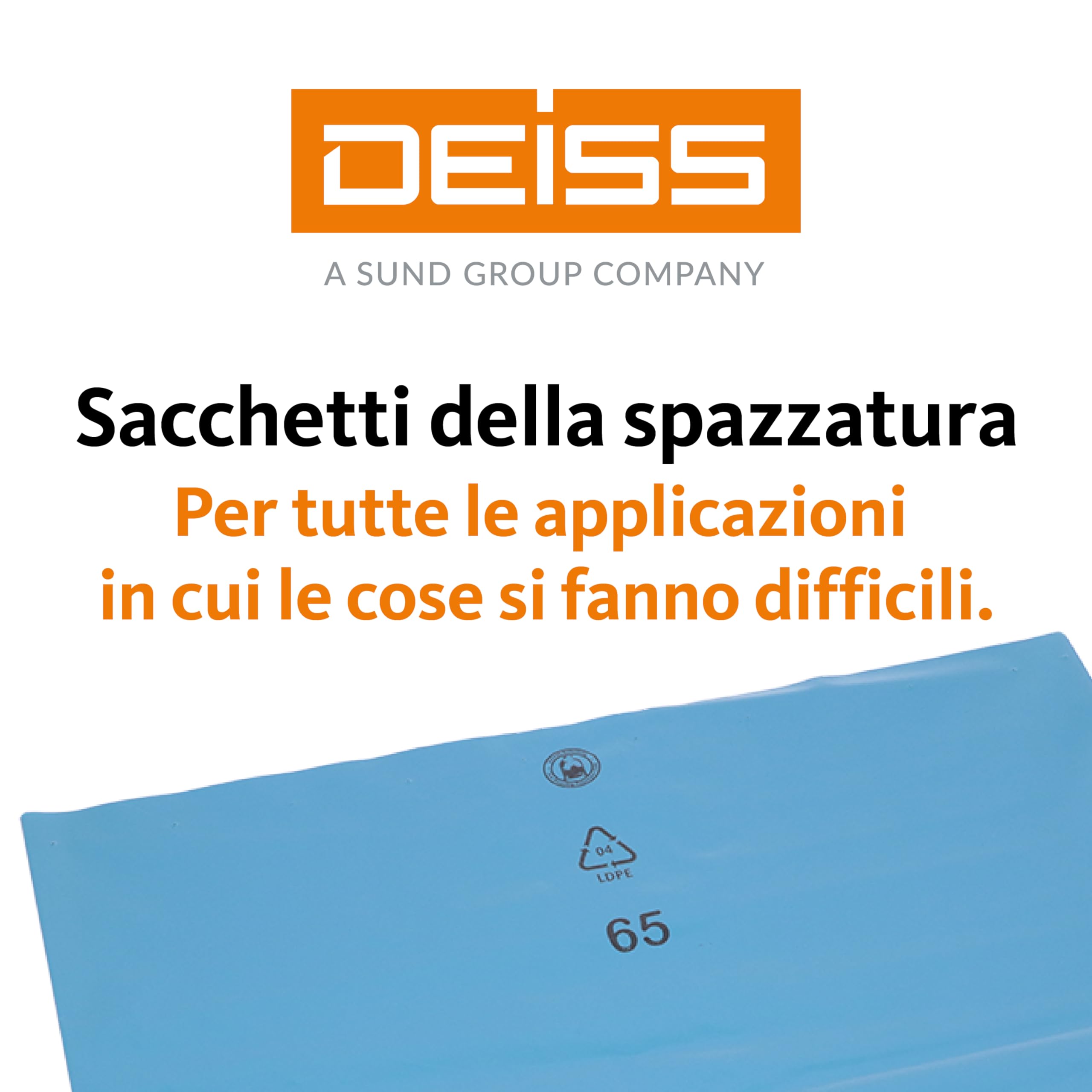 DEISS Sacchi Rifiuti 240 L Blu – 1000×1250 mm LDPE Riciclato 60 µm – Confezione da 100 Pezzi