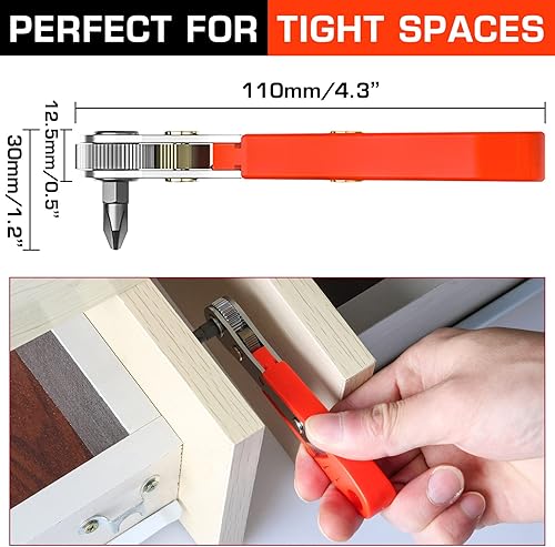 Miniatura 3 de Destornillador de ángulo recto, destornillador de desplazamiento de 90 grados, mini juego de trinquete de perfil bajo, juego de brocas para espacio