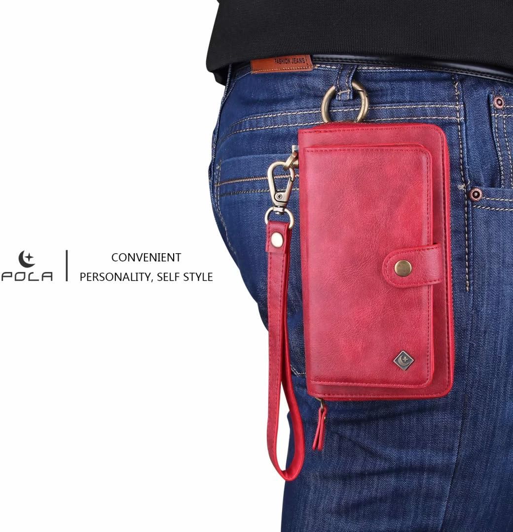 Petocase Compatible iPhone 11 Wallet Case, Multi-Function Zipper Purse with Detachable Magnetic Back Cover Wristlets 13 Card Slots & 4 Cash Pocket for Apple iPhone 11 Red