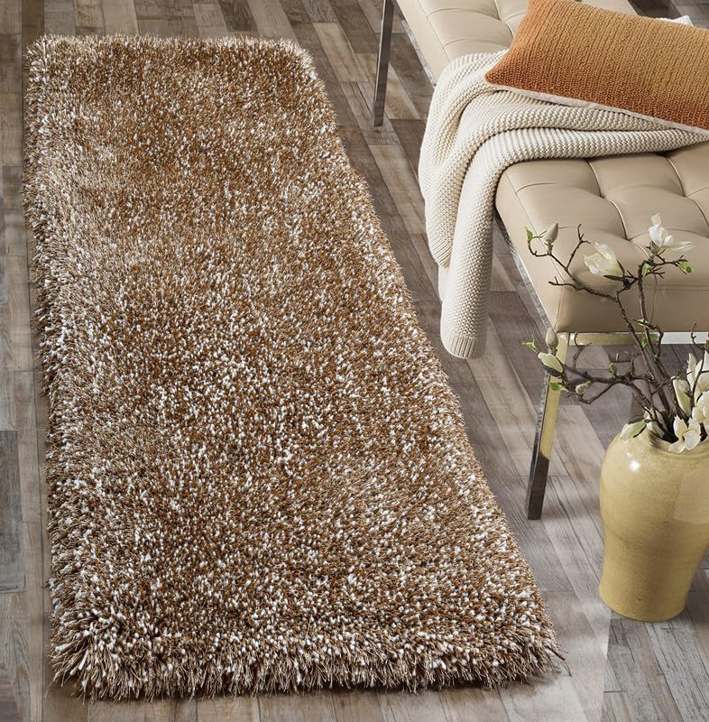 Image of FIASCO Tie Dye Shaggy Carpet Bedside Runner | 2 Inch Pile Height Back in Canvas for Bedroom, Kids Room, Guest Room Microfiber Soft Plush Fluffy Shaggy Carpet | 1.5x4 Feet Beige Ivory Mix
