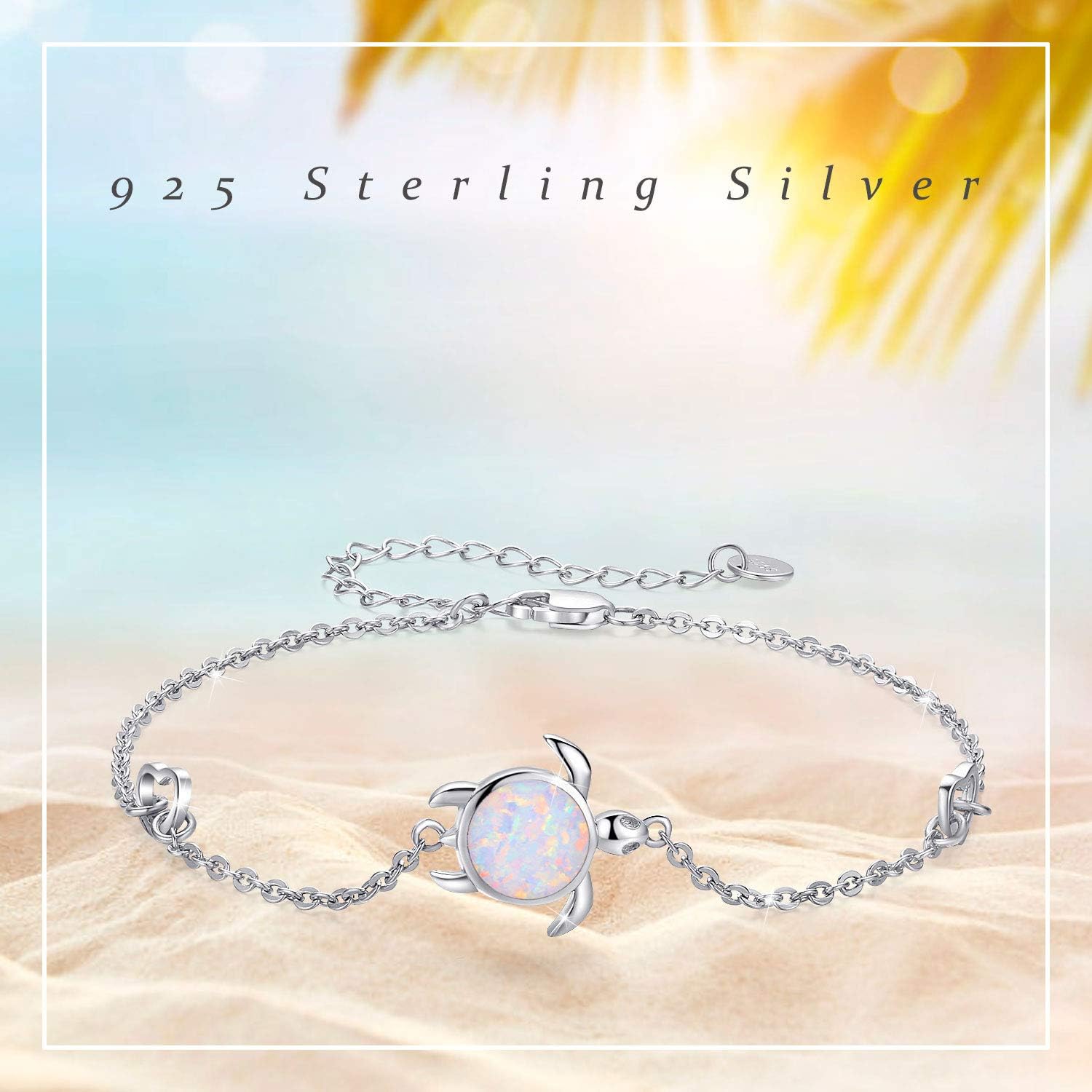 Cuoka Turtle Bracelet 925 Sterling Silver Opal Jewelry Sea Turtle Bracelets Ocean Nature Tortoise Bracelet Present for Her for Women (A-white Opal) - Image 4