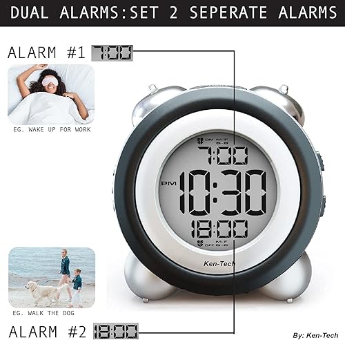 Miniatura 4 de Sonnet Ken-Tech - Reloj despertador digital de doble campana, muy ruidoso, para personas que duermen mucho y personas con discapacidad auditiva.