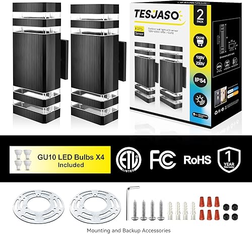 Miniatura 8 de Lámpara de pared al aire libre del atardecer al amanecer, accesorio de iluminación exterior, luz de porche arriba y abajo, impermeable, de aluminio,