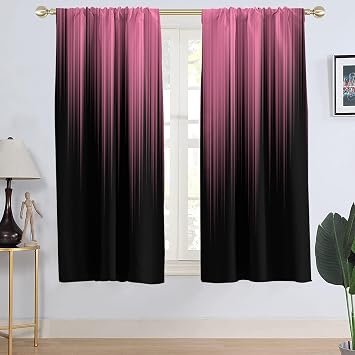 AAtter Pink and Black Ombre Window Curtains, 2 Panels, 42" W x 63" L