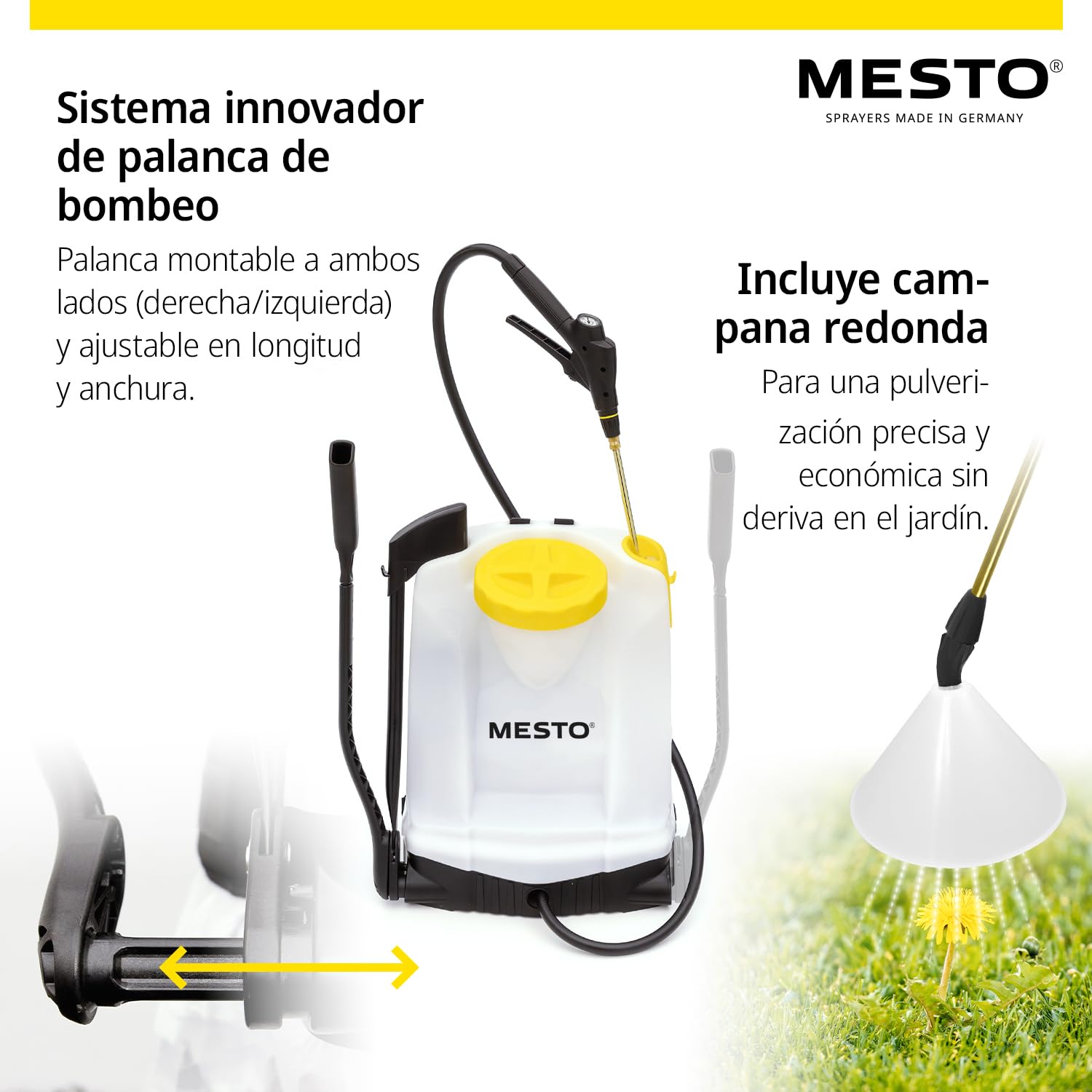 MESTO RS125 - Jeringa para espalda (12 L, incluye pantalla pulverizadora, pulverizador de jardín con 6 bares de presión, jeringa de malas hierbas para jardín, con válvula de cierre ergonómica y
